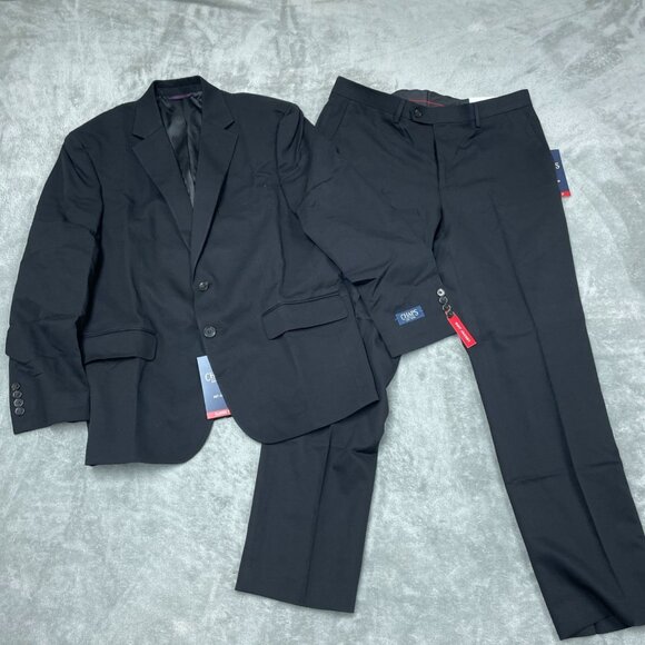 Chaps Black Two-Piece Suit Set Jacket 42S Pants 34Wx30L a1195 - Picture 1 of 9